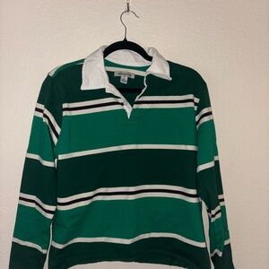 Urban Outfitters Green and White Striped Polo